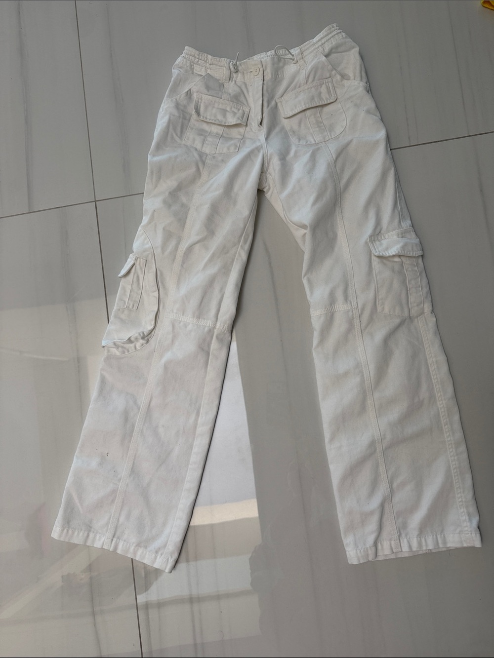 Brandy Melville White Wide-Leg Cargo Jeans